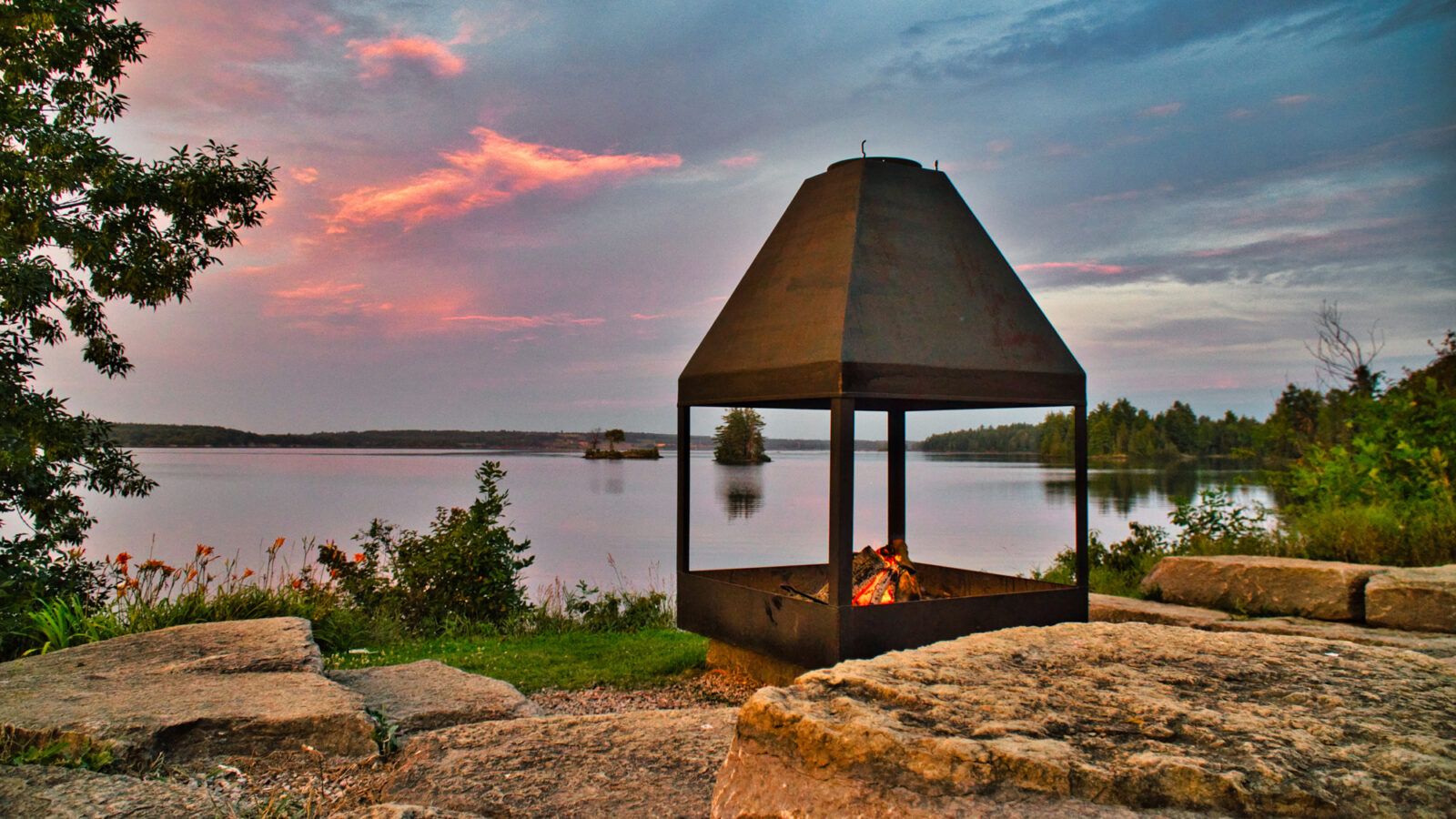 fire pit, waterfront, view, outdoor, wood